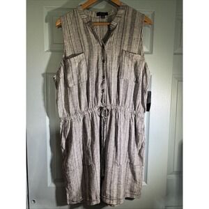 NWT Kelly Renee XL Sleeveless Striped Romper Linen Blend Tie Waist Pockets Boho
